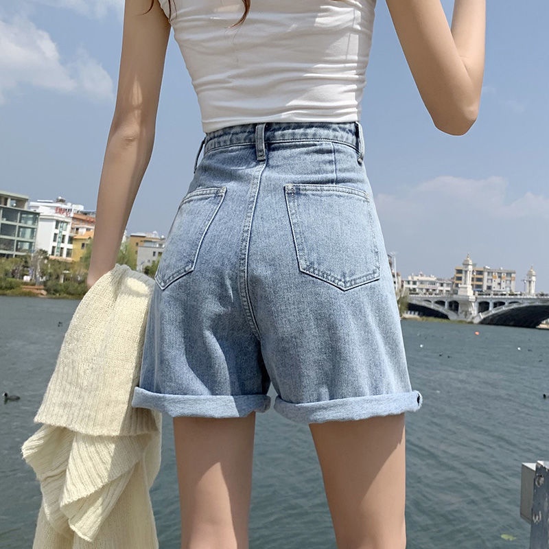 CEWEK_ID Celana hotpants Kulot jeans Korean style high waist pendek pinggang tinggi dewasa cewek jumbo loose longgar oversize jens denim jins kekinian short