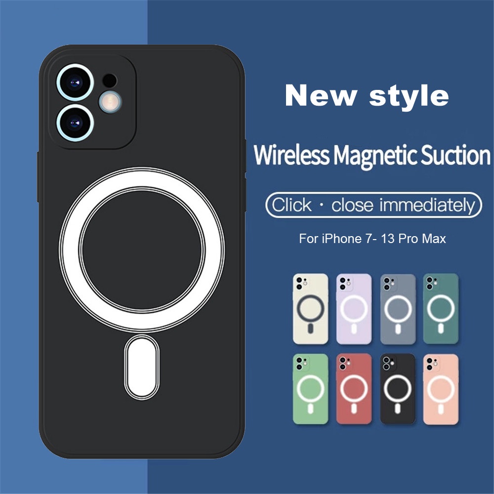 Wireless charging magnetic suction for iphone 13 12 pro max Xs max XR 7/8plus liquid silicone velvet drop protective case