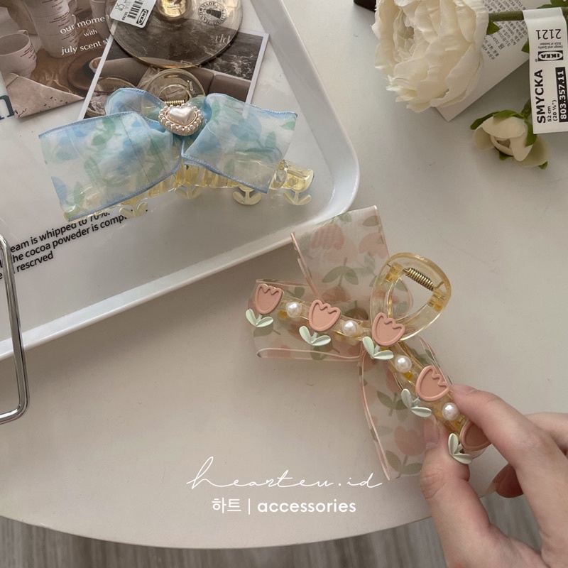 SHOP AT LOUI se jeong tulip flowers ribbon korean hairclaw | jedai korea import motif bunga tulip pr