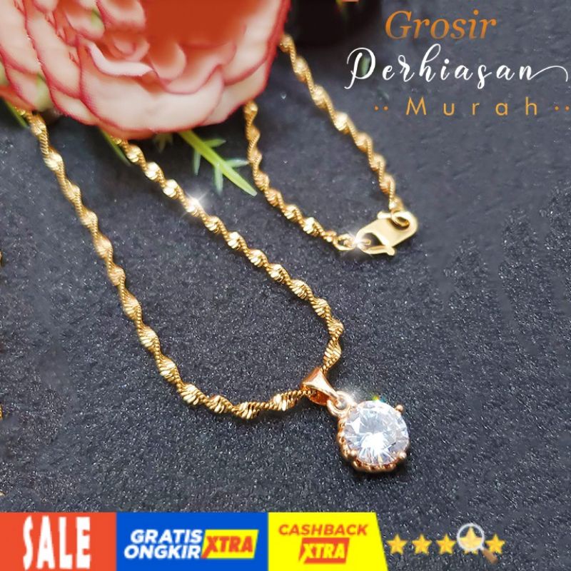 Kalung Melintir Yang Model Titanium + Liontin Mata Satu 24K Lapis Emas Persis Emas Asli -