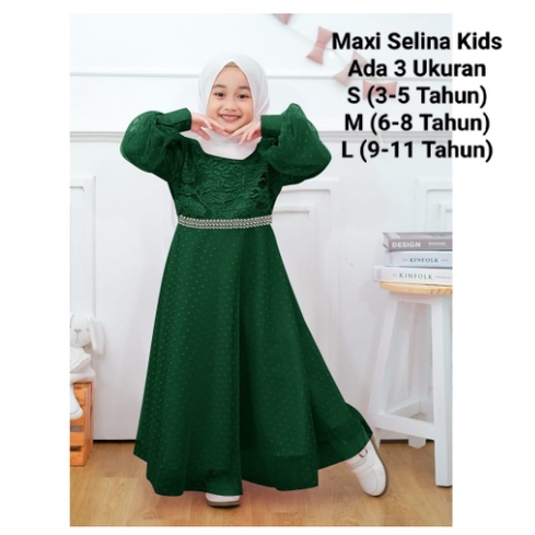 Gamis Anak Perempuan Terbaru Maxi Selina Kids 3-11 Tahun Matt Brokat Import Good Quality