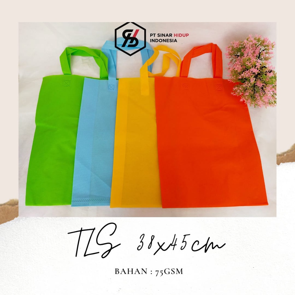 

Goodie Bag Tls 38 x 45 Spunbond Tote Bag Press Tali Sourvenir Weding Hajatan Perlusin ( 12 Pcs )