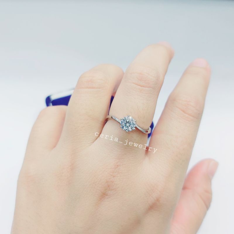 Cincin Perak Wanita Asli Silver 925 Lapis Emas Putih Model Desi Batu Putih - Cincin Wanita Anti Karat