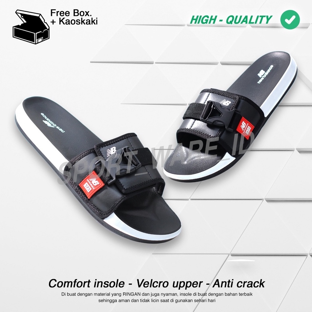 Sandal Slop Velcro-Sandal Slide Pria Wanita-Premium-Hitam-39