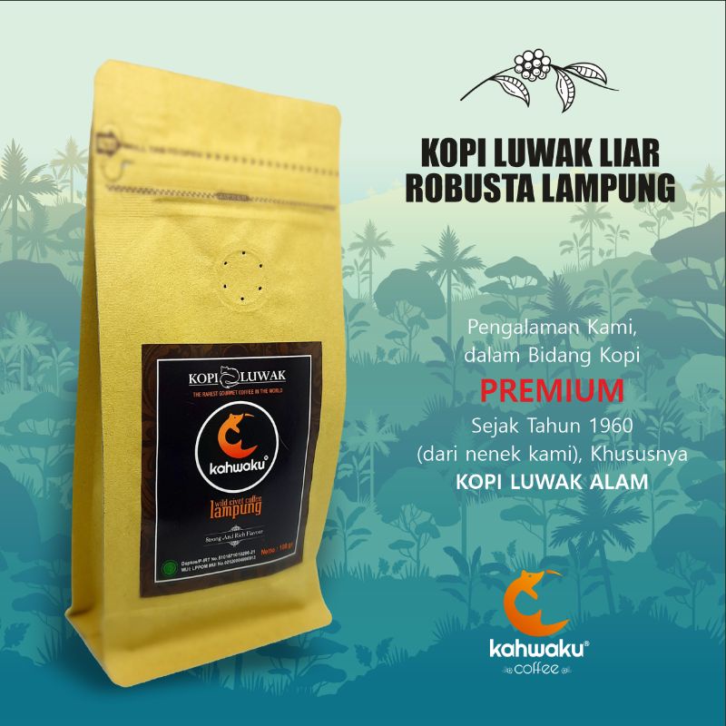 

Kopi Luwak Liar Kahwaku Asli Robusta Lampung 100 Gram Biji Goreng Sangrai Bubuk Coffee Bean