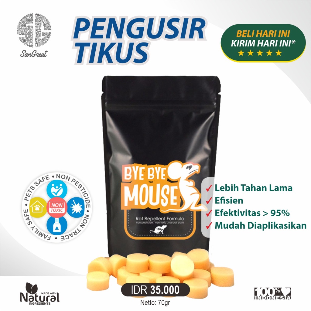 Kapur barus kamper anti tikus curut organik alat Pengusir tikus curut alami  non pestisida anti tikus penangkal tikus rat repellent Bye Bye Mouse gel 70 gr siap tebar wangi segar di rumah untuk mesin mobil, mesin cuci, kulkas dan tikus got