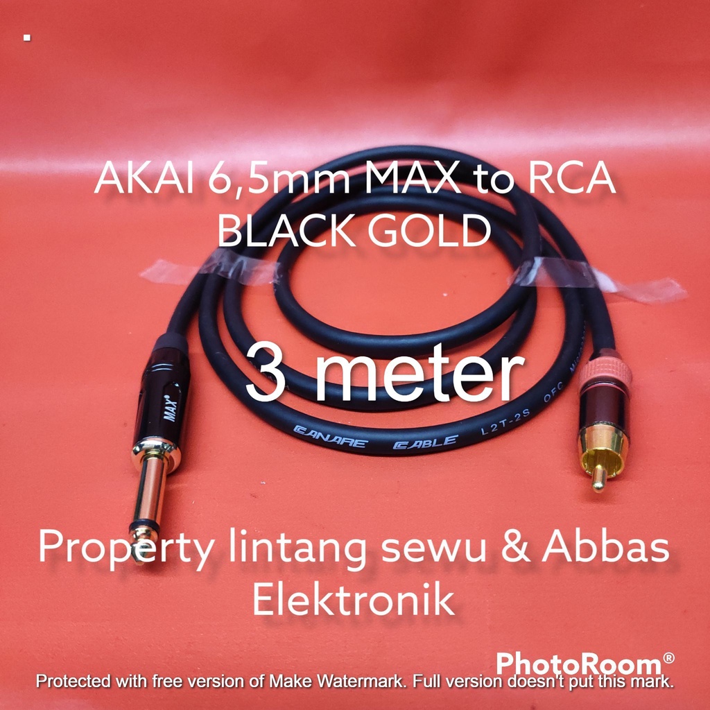 KABEL JEK AKAI 6,5MM MAX  TO RCA BLACK GOLD 3 METER