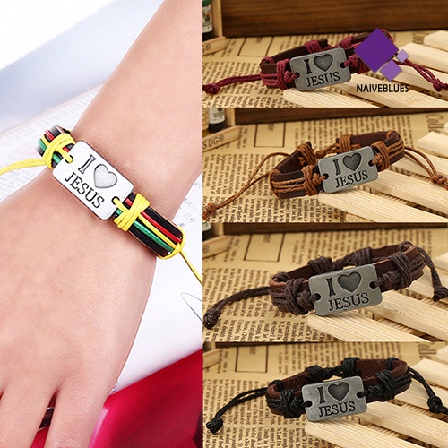 Gelang Tali Rami Dapat Disesuaikan Motif I LOVE JESUS Untuk Unisex