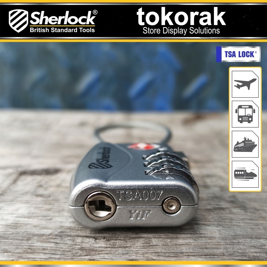 GEMBOK TSA TALI SILVER SHERLOCK GEMBOK KOPER KABEL SLINK BRASS PADLOCK