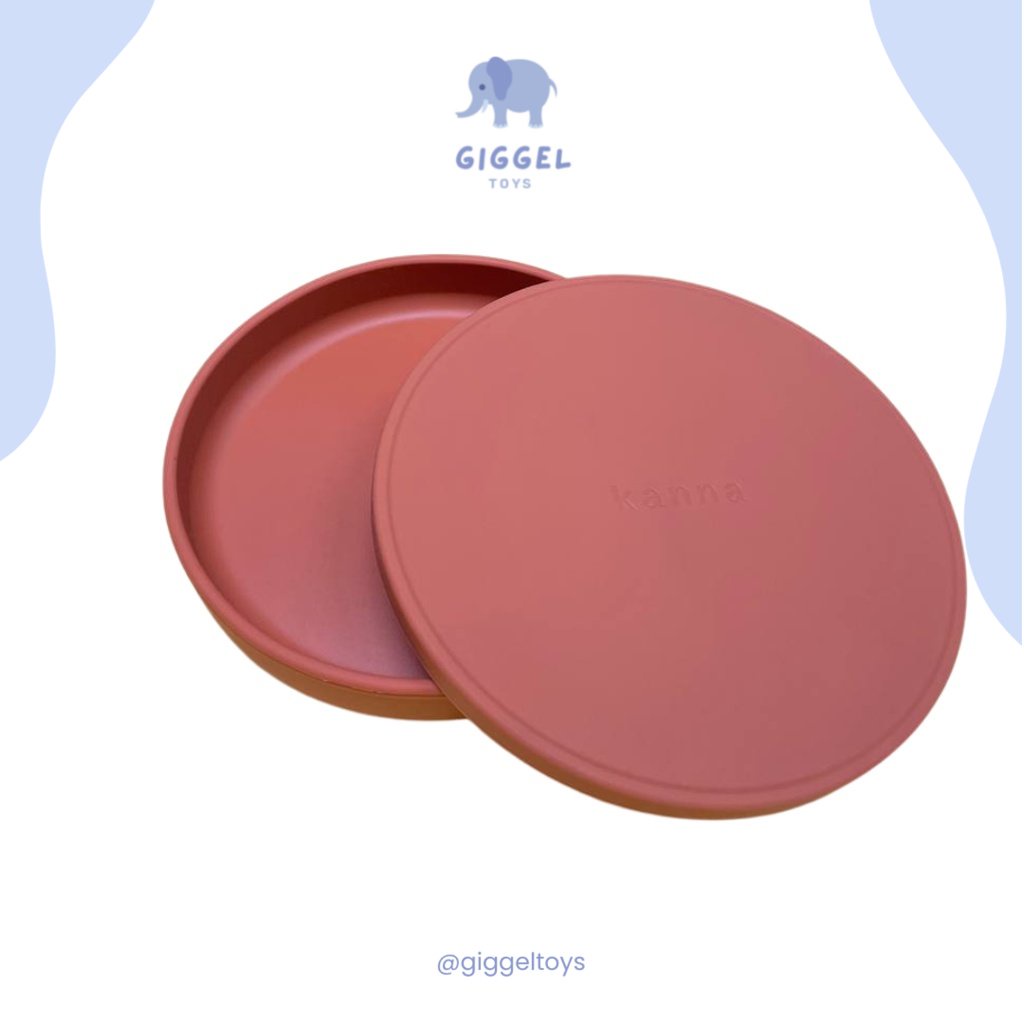 [ Giggel ] Premium Silicone Plate With Lid / Piring Makan MPASI Anak Piring Silikon + Tutup