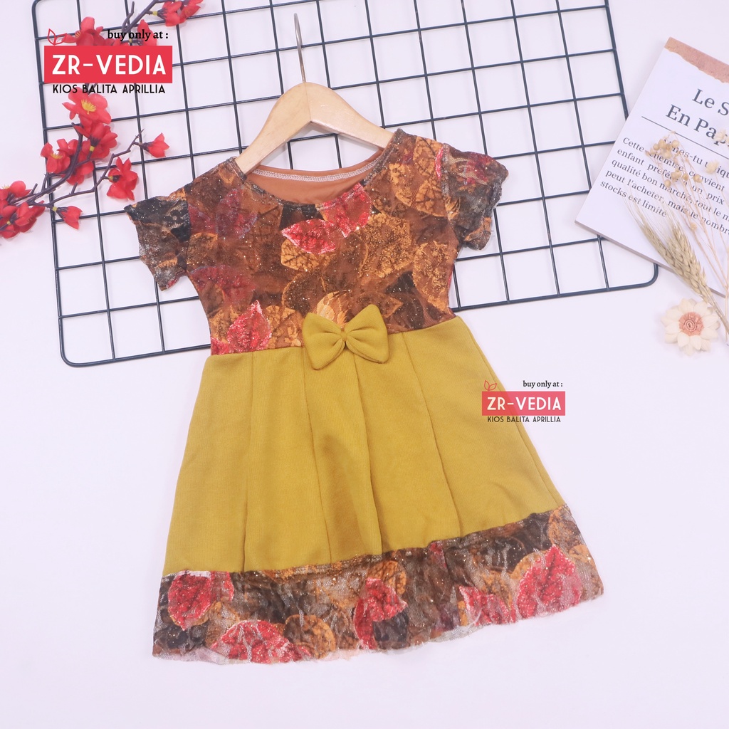 Dress Brukat Davina uk Bayi 3-12 Bulan / Dres Brokat Anak Perempuan Cewek Pakaian Model Baju Import