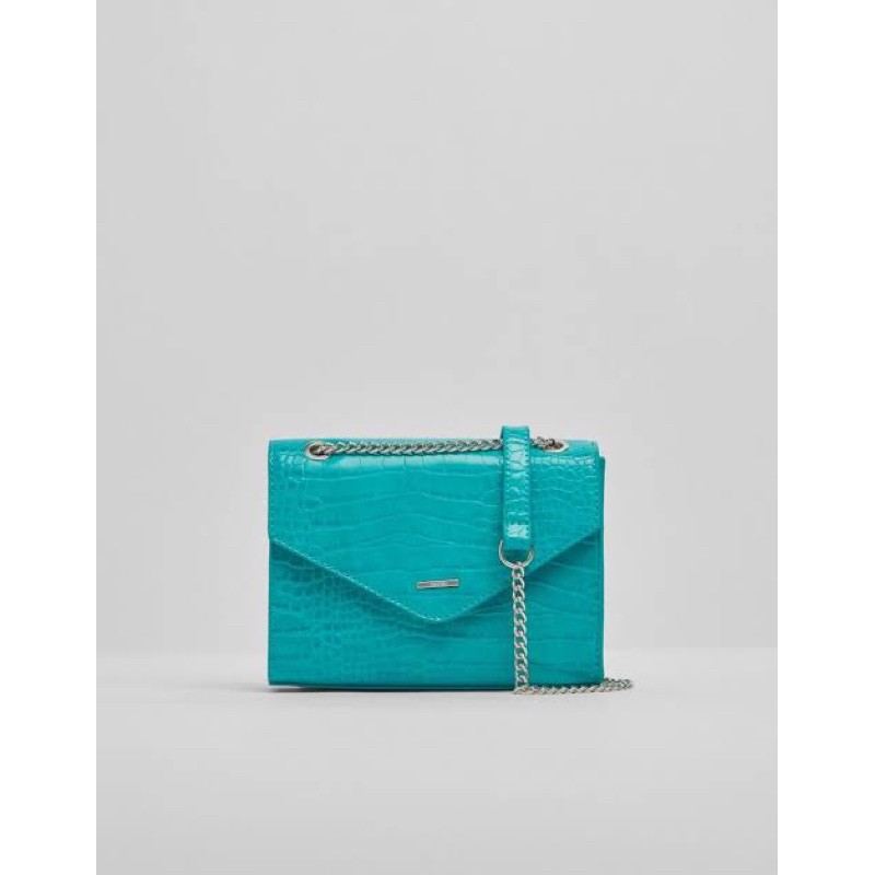 Bershka Croco Turqoise Hand Bag with Chain Strap