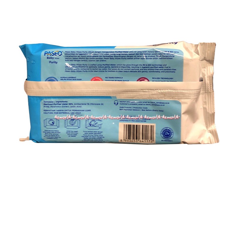 Paseo Baby Wipes Purity 80pcs Purified Water Non Parfum Tissue Basah Bayi Baru Lahir Wet Tissue Tisu Tissu Passeo