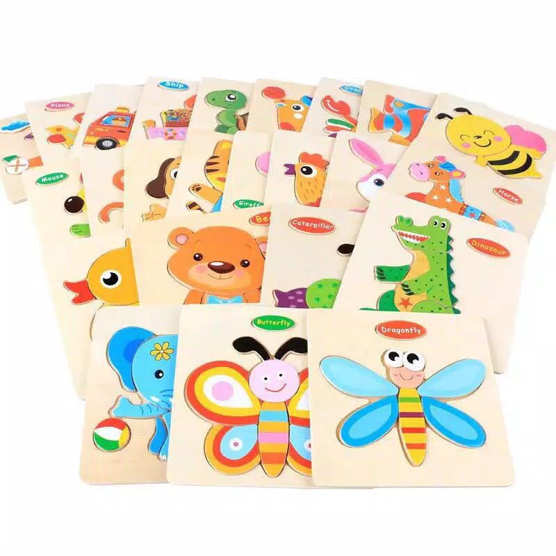 Mainan Edukasi Puzzle Kayu Anak 3D Puzzel Kayu Jigsaw Edukatif Balita Lucu Murah Wooden Toys