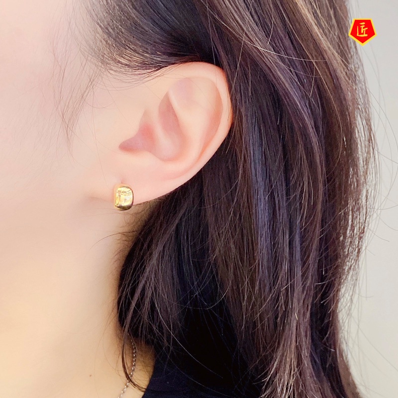 [Ready Stock]New Simple Elegant 18K Gold Smooth Earrings