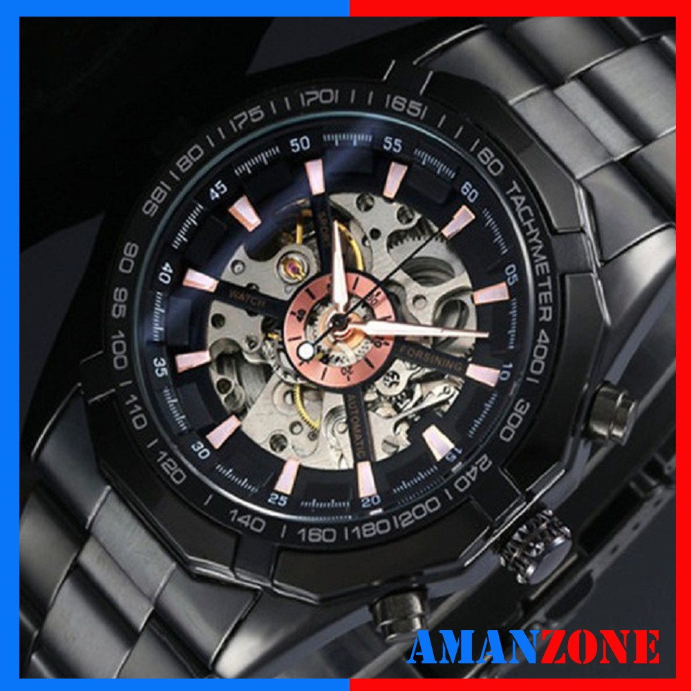 Forsining Automatic Mechanical Watch Skeleton - Jam Tangan Pria Automatic Original BLACK