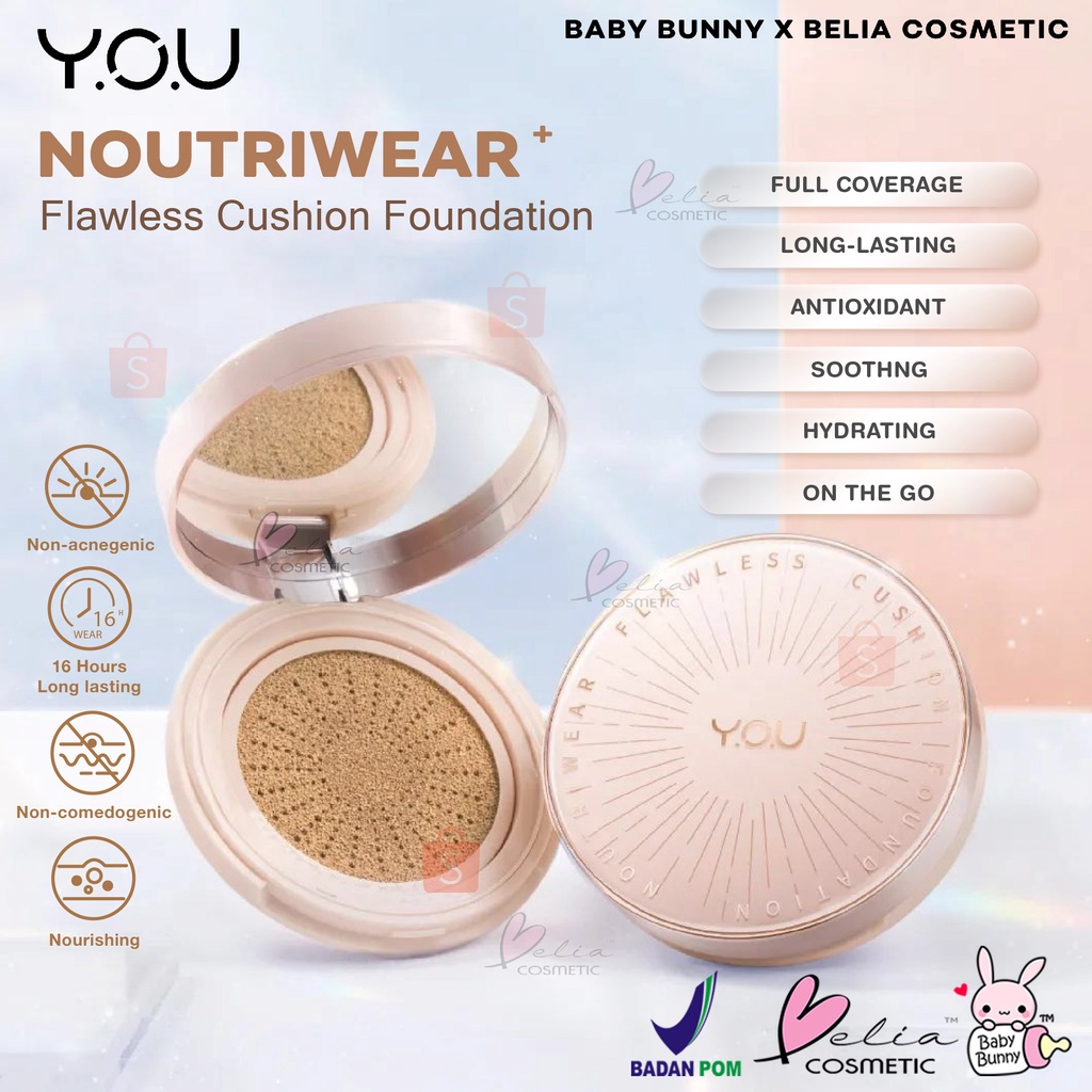 ❤ BELIA ❤ YOU Noutriwear+ Flawless Cushion Foundation SPF 40 PA+++ | Full Size | Refill Size | Waterproof | Tahan Lama | BPOM