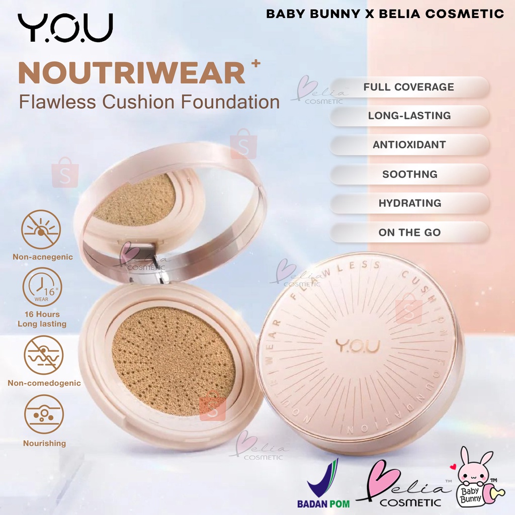 ❤ BELIA ❤ YOU Noutriwear+ Flawless Cushion Foundation SPF 40 PA+++ | Full Size | Refill Size | Waterproof | Tahan Lama | BPOM