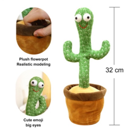 Dancing Kaktus Boneka Pintar Bisa Bicara Joget Menari Rekam Suara Goyang Gerak 3 in 1 Talking Toy Doll Cactus