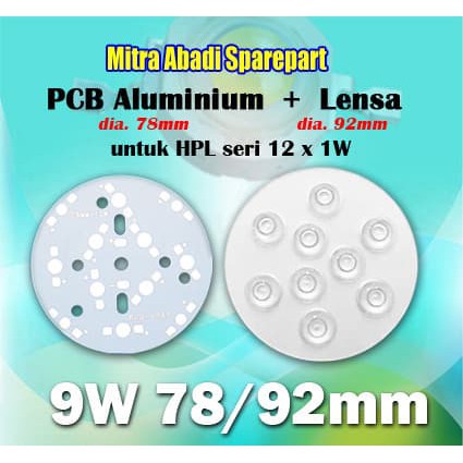 Promo PCB LED Round Aluminium HPL 9W 78mm + Lensa 92mm