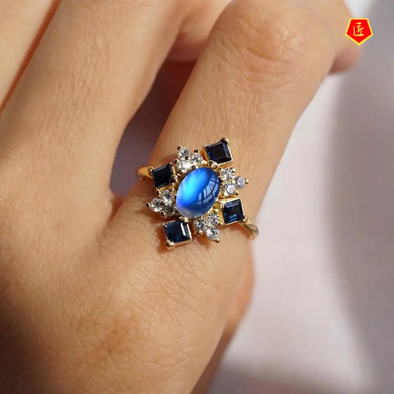 [Ready Stock]Fashion Personality Inlaid Moonstone Gold Ring