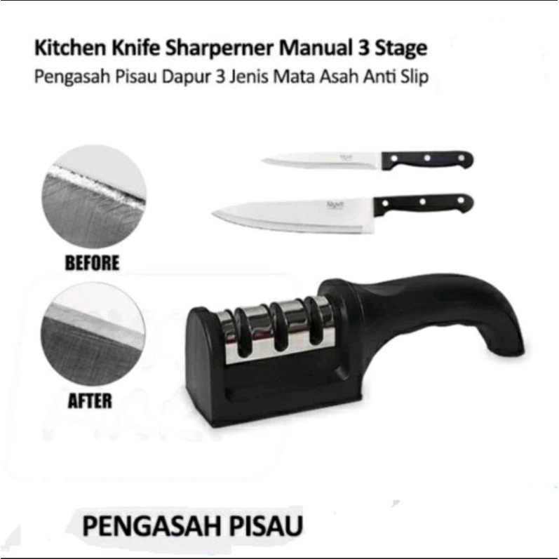 Pengasah Pisau  / Alat Asah Pisau / pengasah pisau gagang 3 baris alat asah pisau gagang 3 step multifungsi asah pisau 3 stage