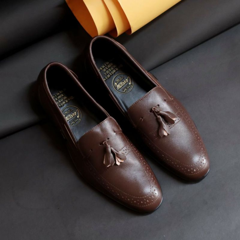 DRESSROSA BROWN Sepatu Pria Pantofel Kulit Asli Pentopel Pantopel Casual Formal Slop Kerja Kantor Original