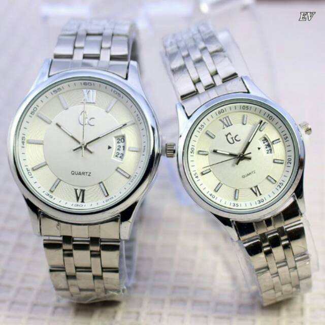 Jam Tangan GC Date On Couple Kw Super Silver