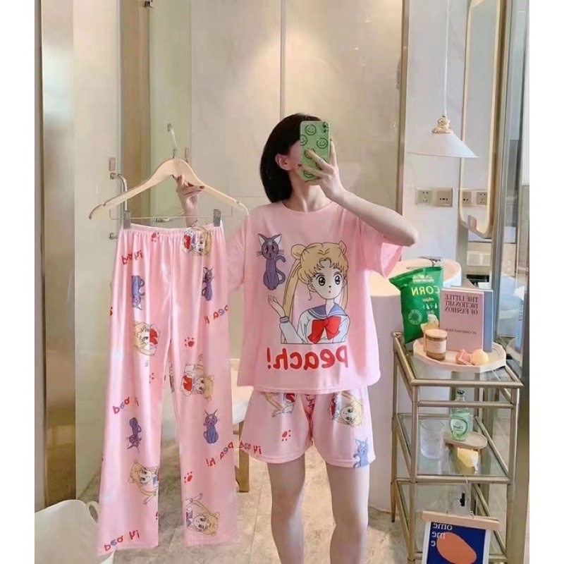 JC- Stelan Oversize 3in1 Import / Piyama 3in1 / Piyama Korea wanita terbaru Murah-3in1 Sailor Salem