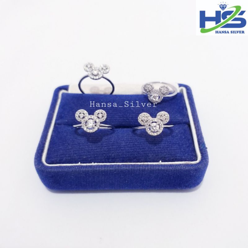 Cincin Perak Anak Silver Asli 925 Lapis Emas Putih Mickey Mouse