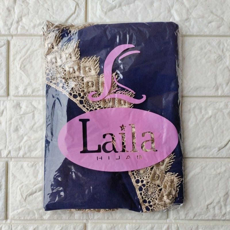 JILBAB INSTAN CASIL LAILA LIST TEPI FULL RENDA-Navy