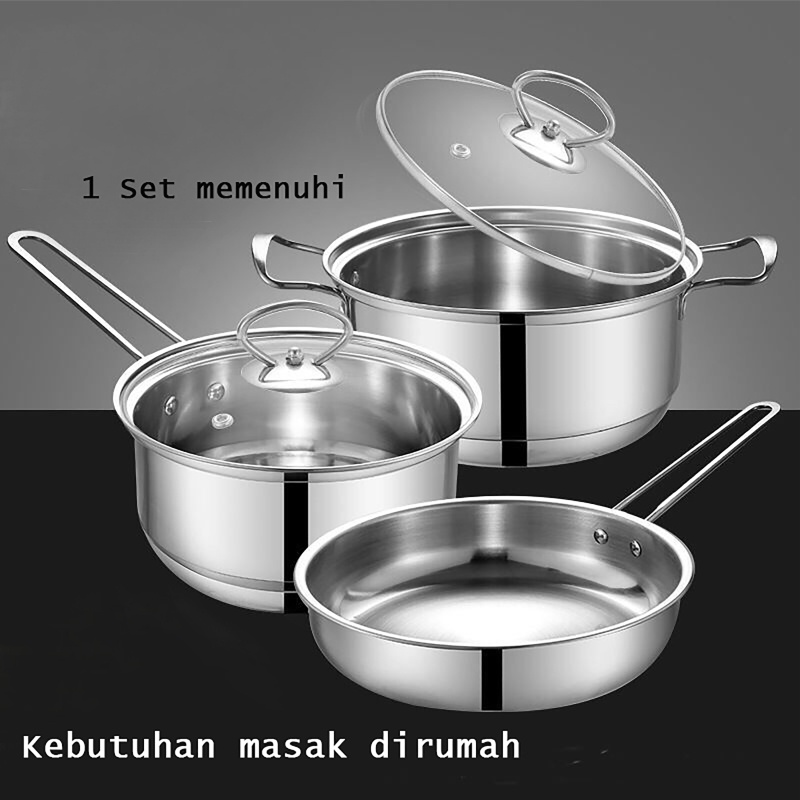 Panci 3 Set Multifungsi Panci Masak Serbaguna Stainless Steel  Panci Anti Lengket Best Seller - Unikdekorasi