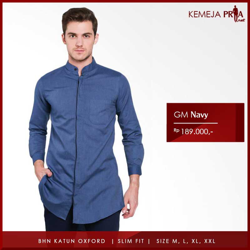 Baju Gamis Pria  Lebaran Slim Fit Keren Biru Navy Polos - GM NAVY