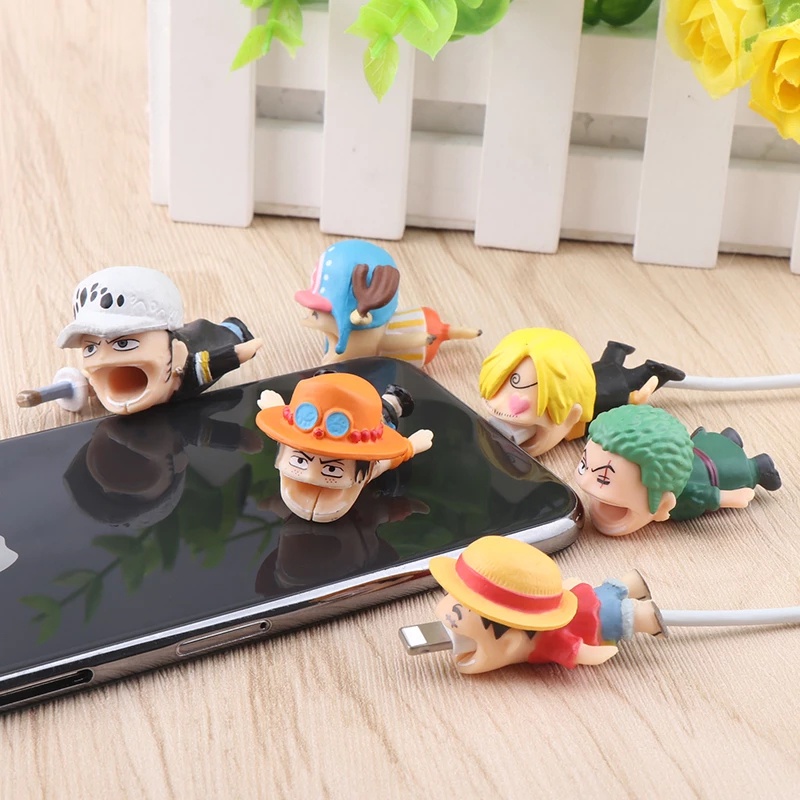 1 Pc Case Pelindung Kabel Data USB Bahan Silikon Motif Kartun Anime ONE PIECE Luffy Untuk Aksesoris Ponsel