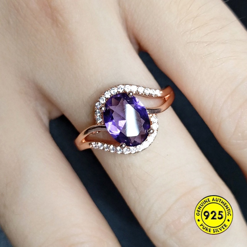 Cincin Rose Gold 18k Adjustable Dengan Batu Amethyst Mewah Untuk Wanita