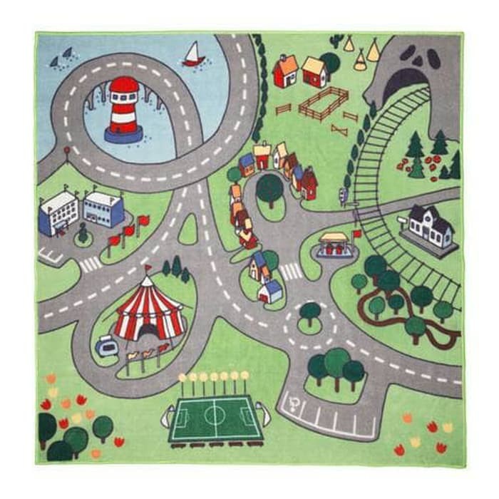 Karpet anak- Motif jalan raya- kota- sirkus-IKEA STADSDEL130x133 cm