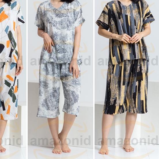✧ PDK MV R Baju Tidur Wanita Piyama Katun Rayon Setelan Celana Pendek 7/8 Dewasa One Set Premium Kek
