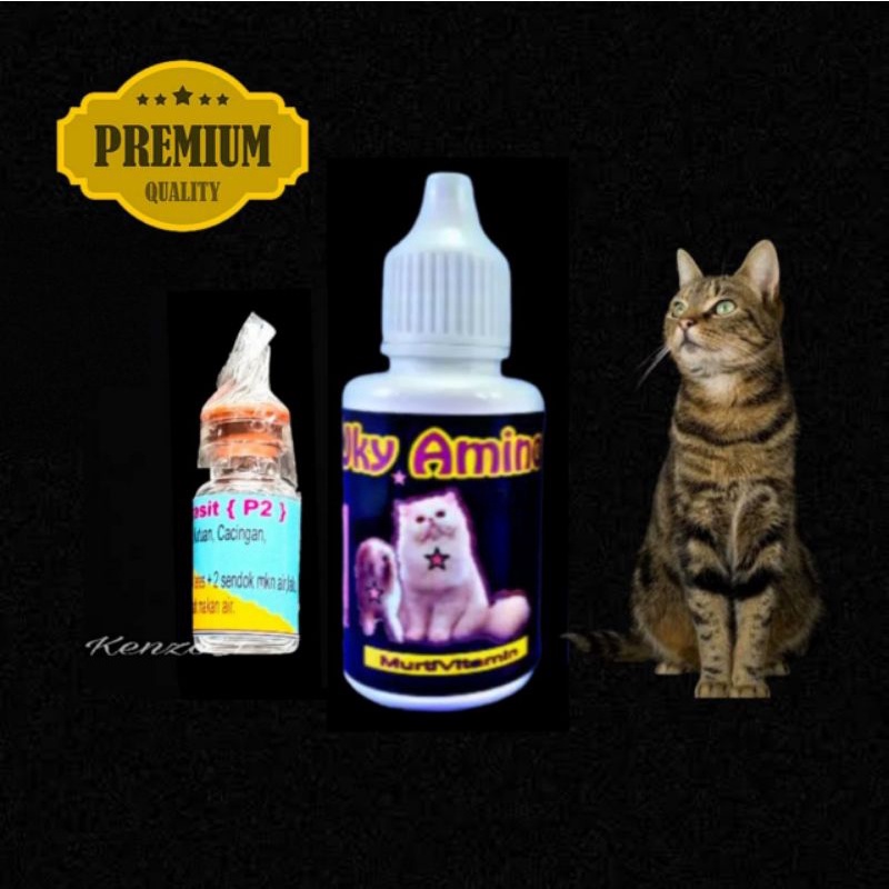 Paket Obat Kucing P2 &amp; Vitamin Uky Amino 30 Jamur Ketombe Abses Koreng  Kutu Cacingan  Penumbuh Bulu