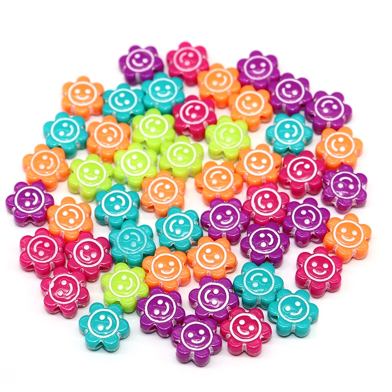 50Pcs Manik-Manik Bunga Smiley Face Bahan Akrilik Ukuran 10mm Untuk Aksesoris Perhiasan Gelang