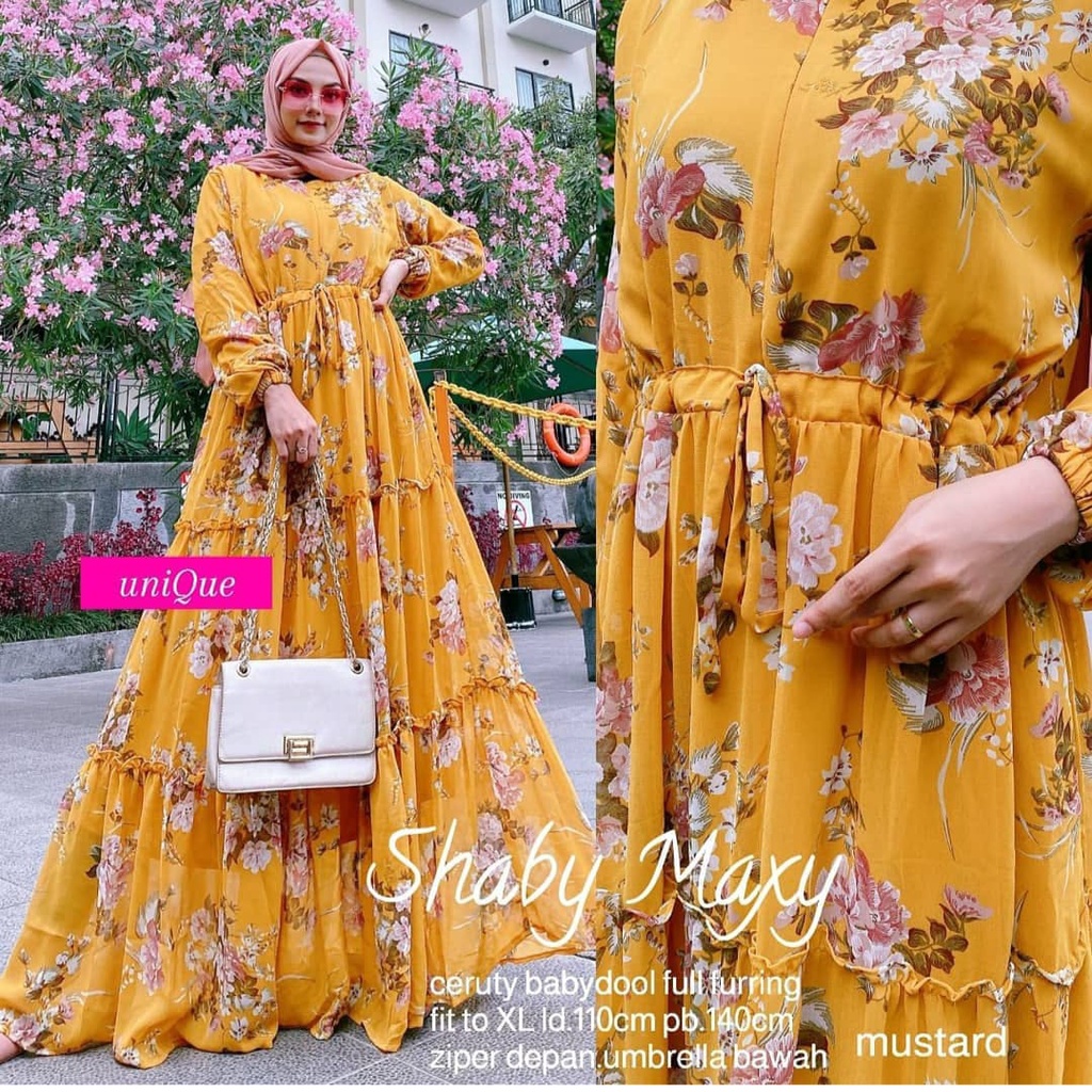 gamis wanita muslim bahan ceruty motip bunga busui gamis syari full motif zipper baju lebaran terbar