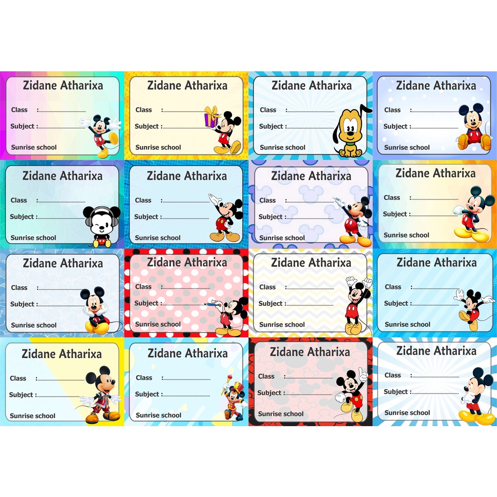 

Mickey Minnie and friends Label stiker buku nama kelas mapel custom