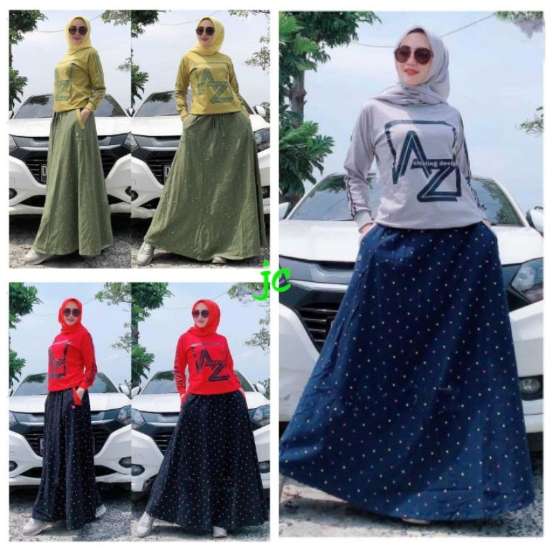 JCZR- AZ set Rok / Set Wanita Hijab Terbaru / Stelan Muslimah Murah