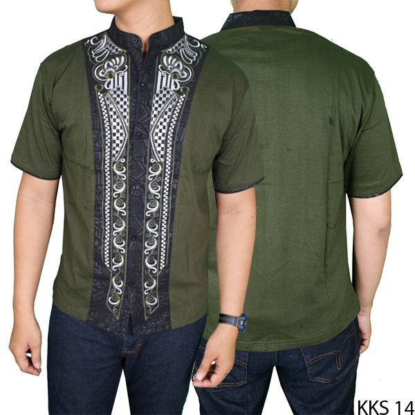 Baju Koko Muslim Modern Katun Hijau Lumut – KKS 14