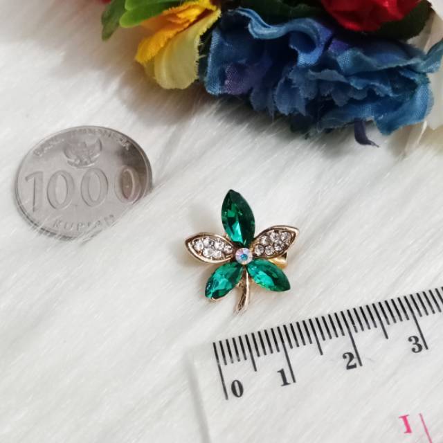 chandrasurya Bros Dagu Korea Mata Kaca Daun Bunga Aksesoris Wanita Muslim G2457-2