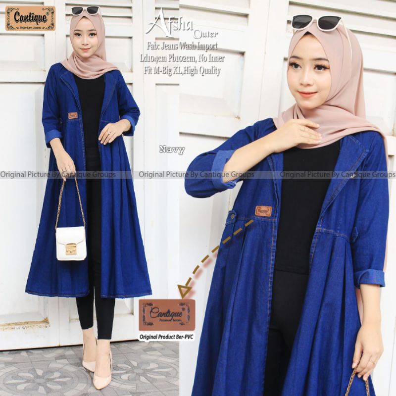 AFSHA OUTER BY CANTIQUE (BLAZER JEANS WANITA) Outer jeans muslimah modern rekomended