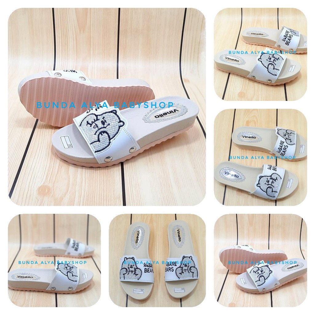 Sendal Anak Perempuan Usia 4 5 6 7 Tahun Slop BEAR PUTIH SIze 31-35 - Sandal Anak Cewek Anti Licin SALEE