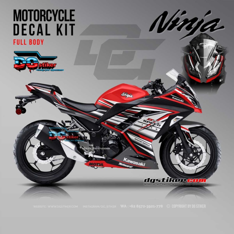 Decal Stiker Ninja 250 FI Merah Hitam Racing