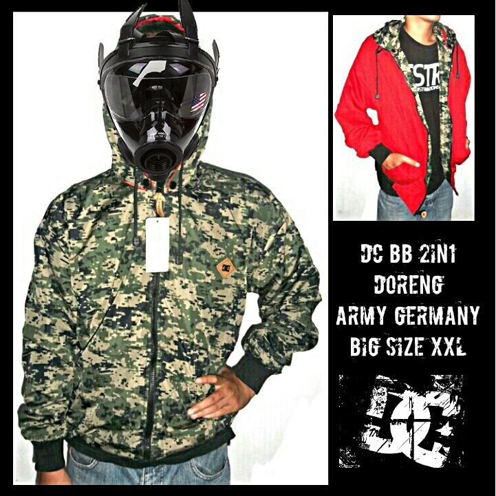 Jaket Parasut DC Bolak Balik army Loreng Hijau XxL Big Size Jumbo Doreng Germany jerman
