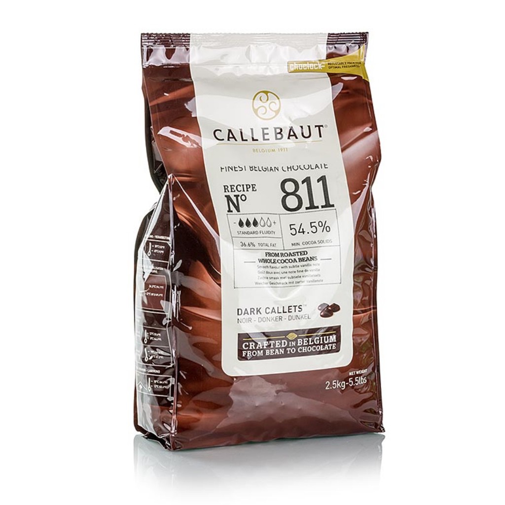 

Callebaut 811 Dark Chocolate Button Couverture 54,5% Coklat Belgia Repack 250gram