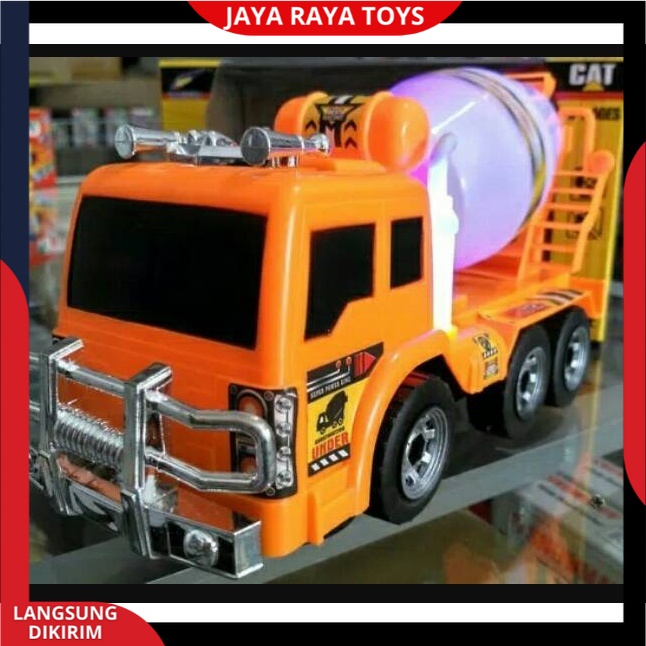 Mainan Anak Mobil Truk Construksi Mixer Molen Cement Bump And Go Pakai Baterai Berlampu Dan Bersuara